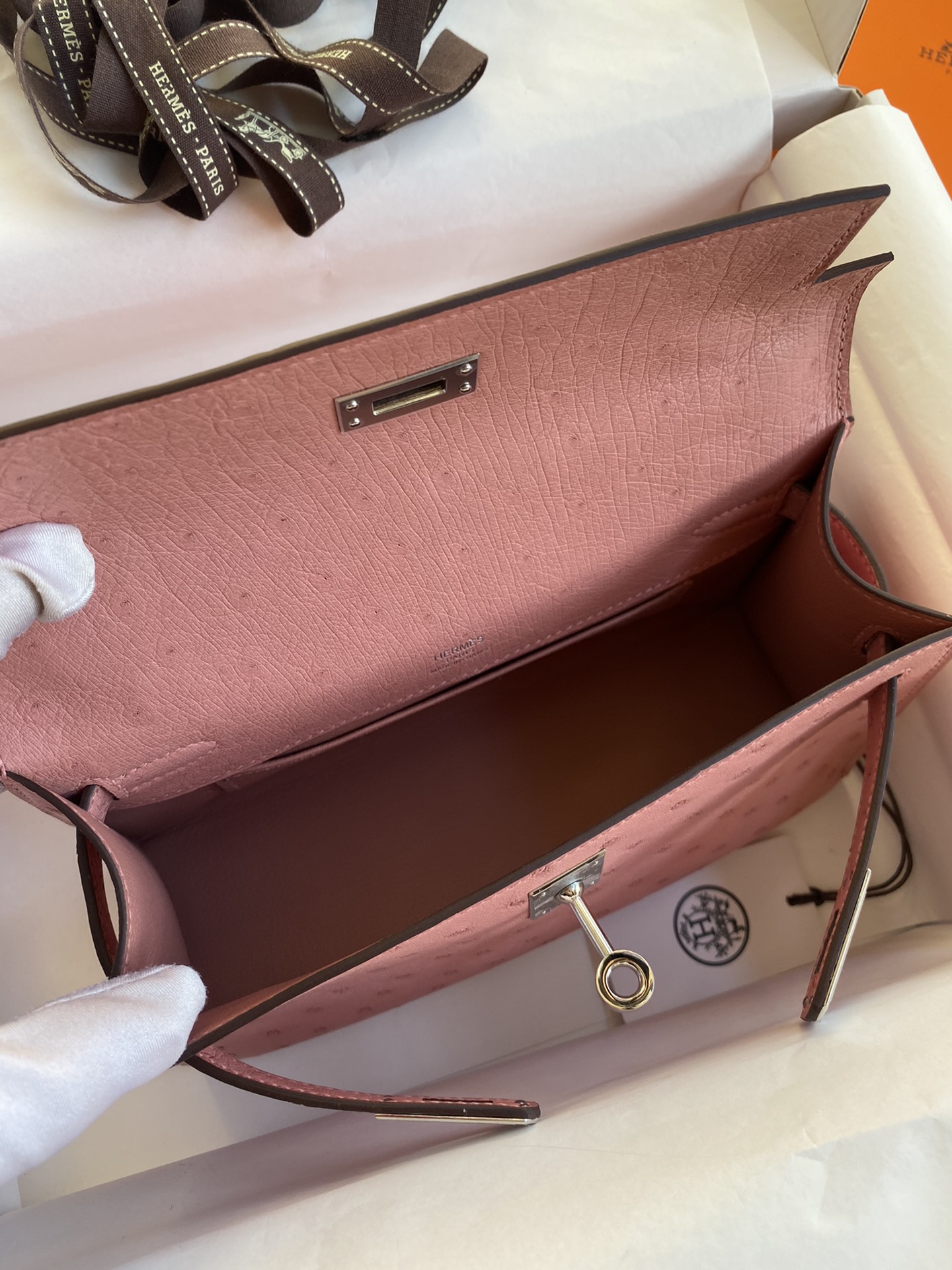 Hermes Mini Kelly Pochette 22cm Bag In Pink Ostrich Leather